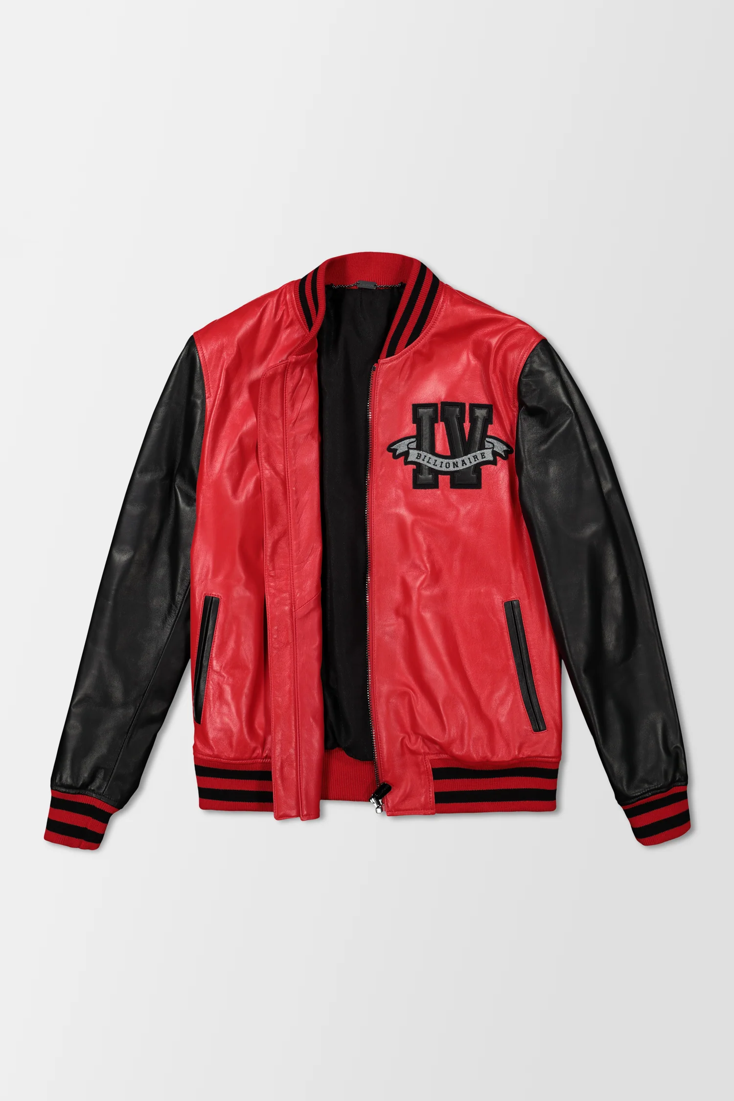 Billionaire Red Leather Bomber Jacket - Image 3