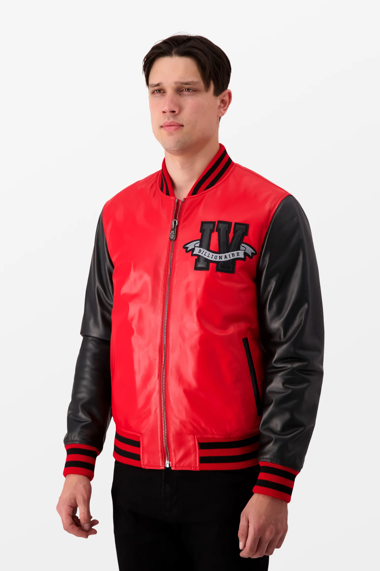 Billionaire Red Leather Bomber Jacket - Image 4