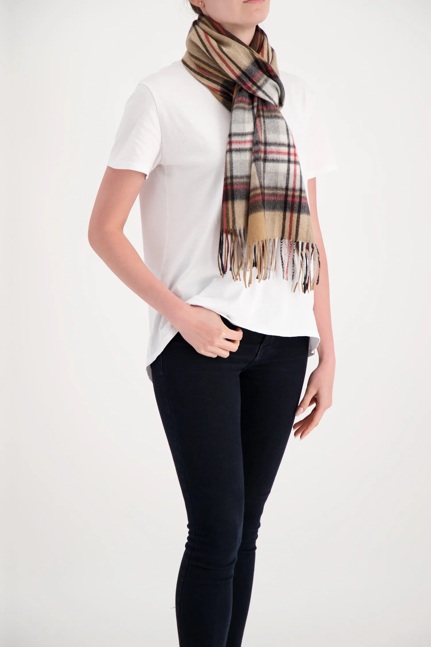 Joshua Ellis Camel Stewart Ripple Tartan Scarf - Image 4