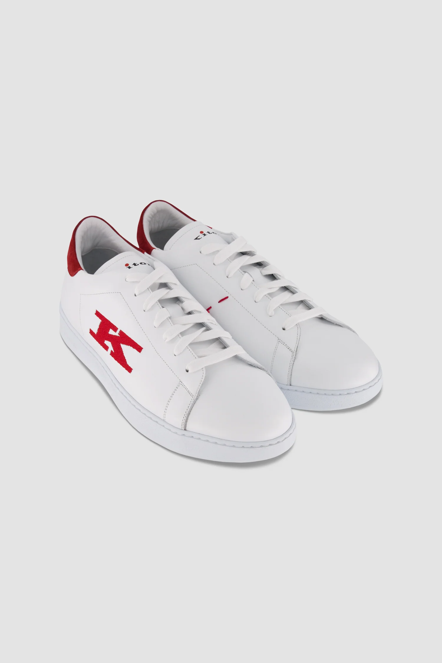 Kiton White/Red Calfskin Sneakers - Image 7