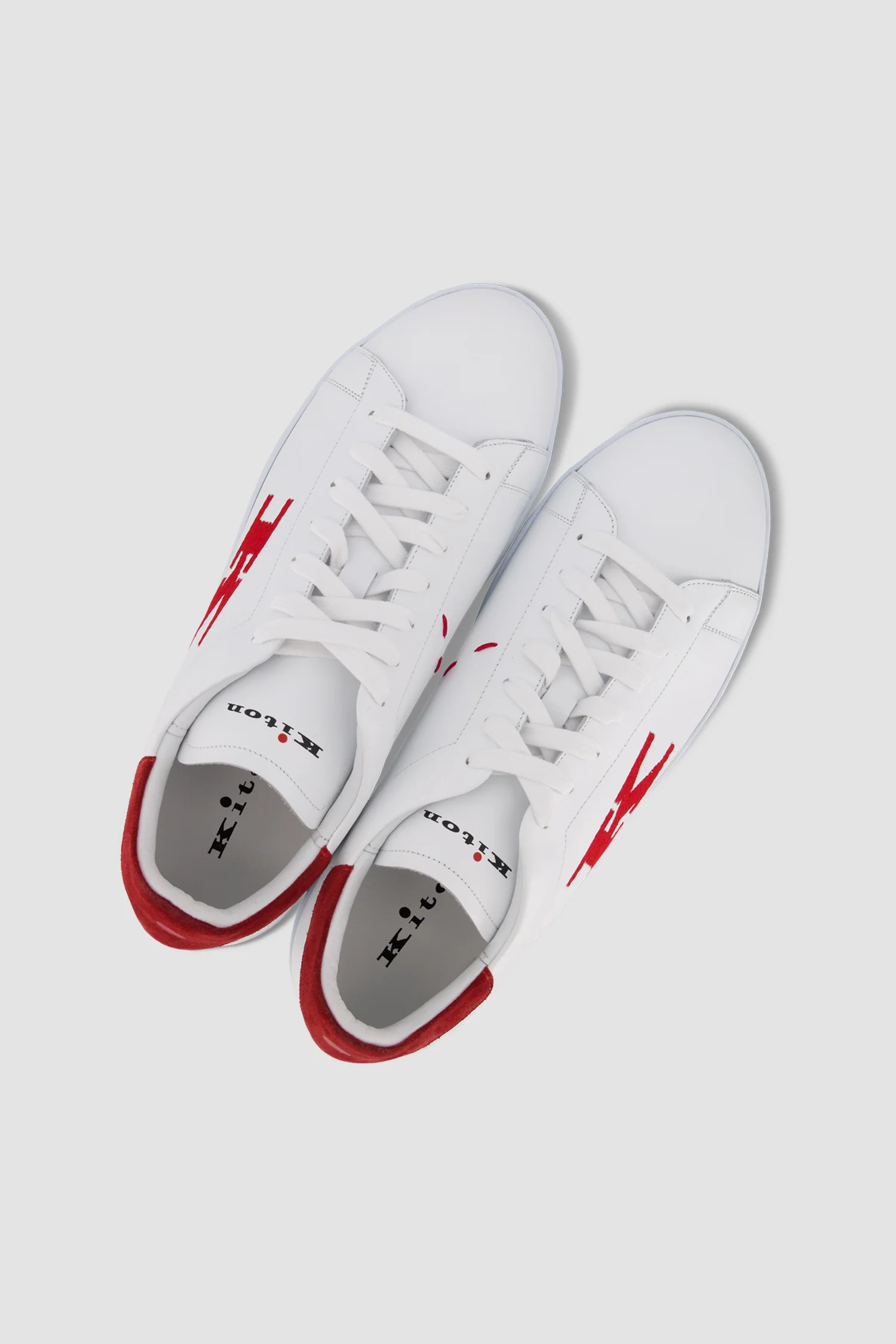 Kiton White/Red Calfskin Sneakers - Image 8