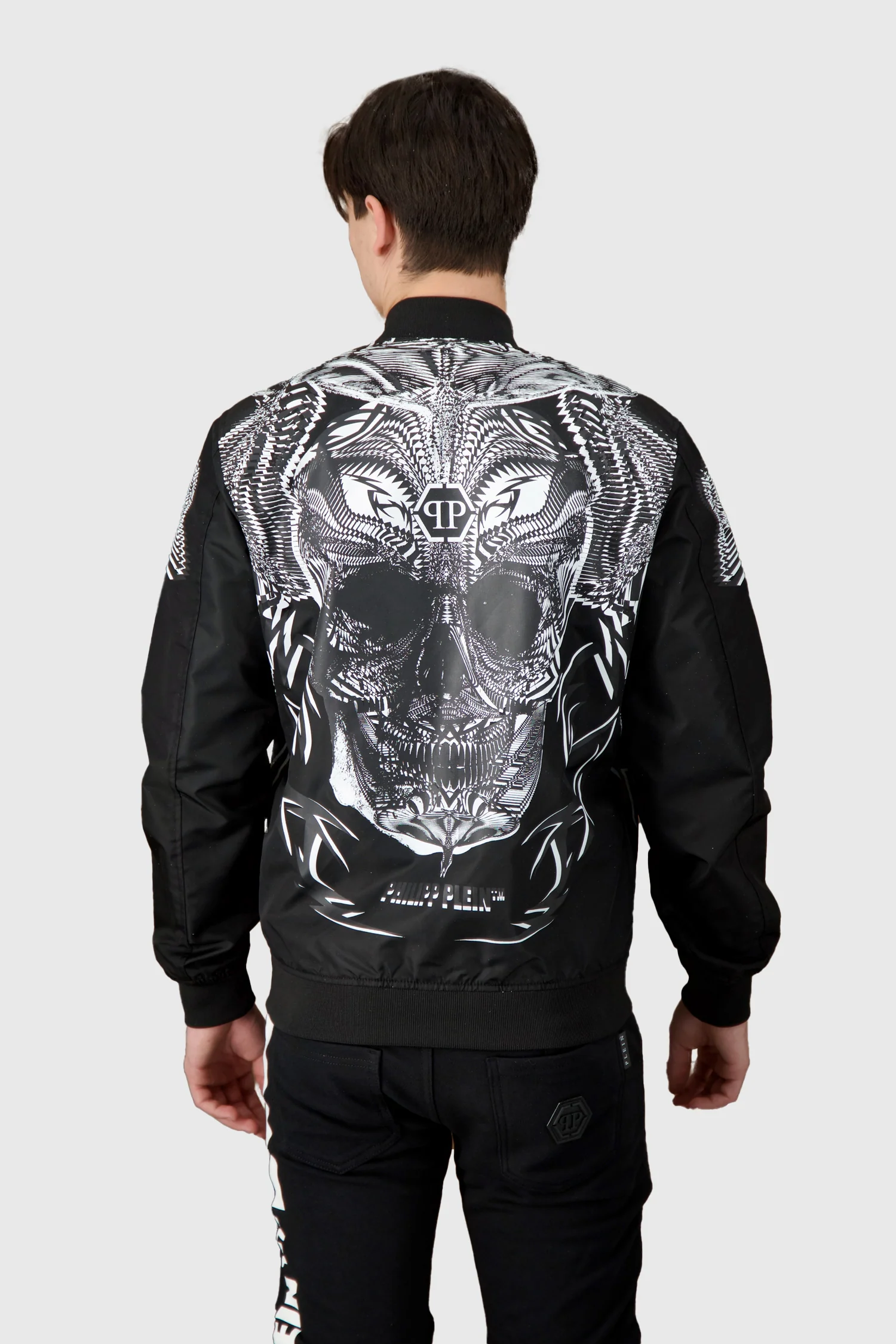 Philipp Plein Black Foulard Texture Bomber Jacket - Image 3