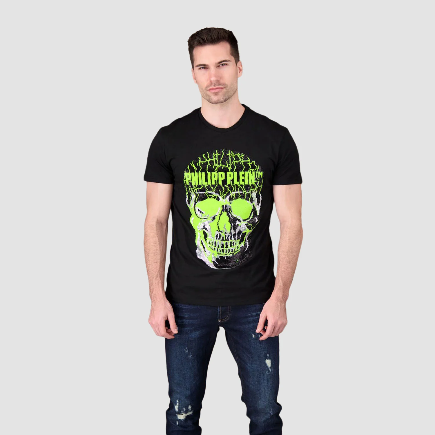 Philipp Plein Black/Yellow Round Neck Skull Rhinestone T-Shirt - Image 5