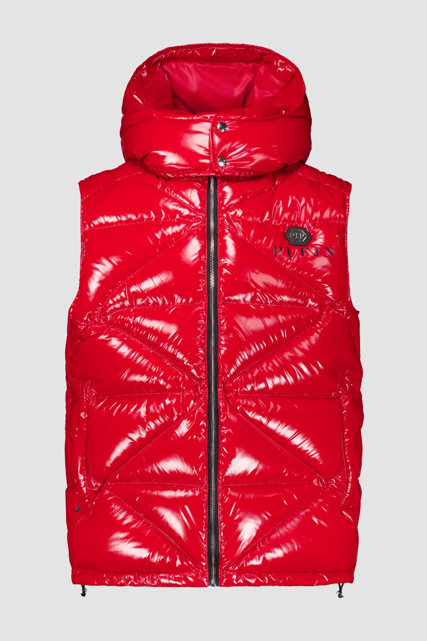 Philipp Plein Red Sleeveless Quilted Down jacket Hexagon - Image 4