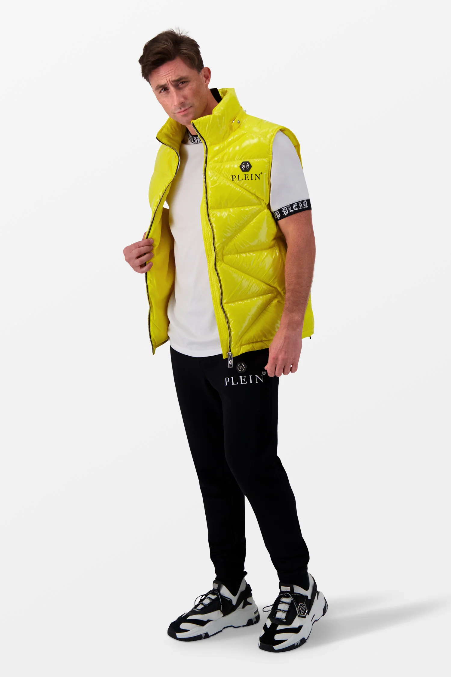 Philipp Plein Yellow Sleeveless Quilted Down jacket Hexagon - Image 3