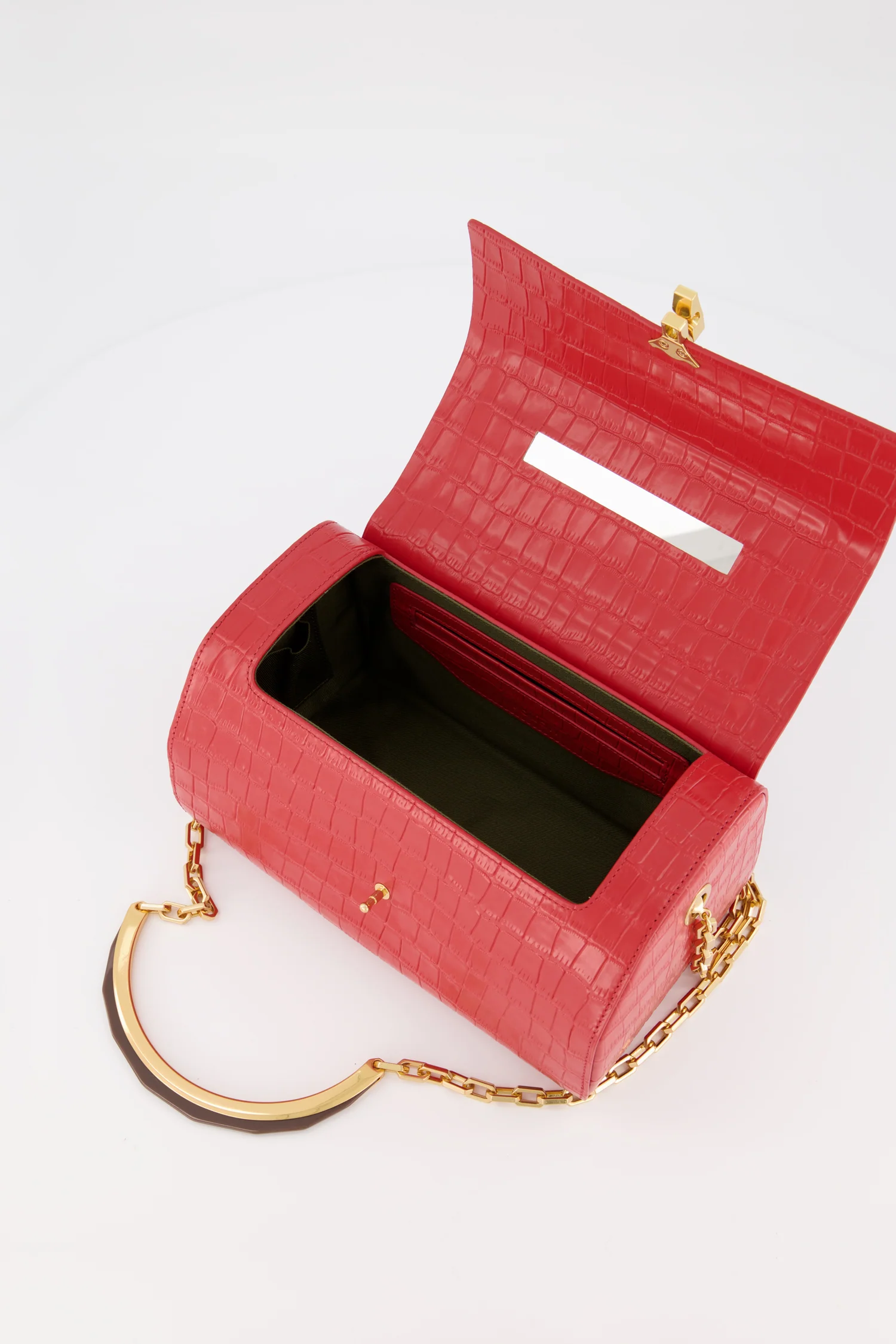 The Volon Red Crocodile Print PO Trunk Bag - Image 3